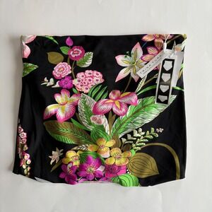 Trina Turk Floral High Waist 4 Ways to Wear Bikini Bottom Black Pink US 4 NEW